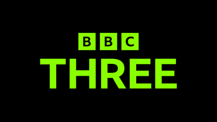 Logo: BBC Three in neon green on a black background.