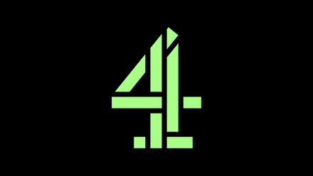 Channel 4 logo in neon green on a black background.