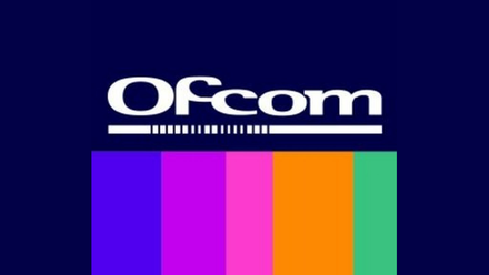 Ofcom logo in white on a royal blue background.