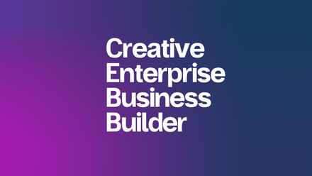 Creative Enterprise Business Builder written in white on a deep blue, purple and pink gradient background.