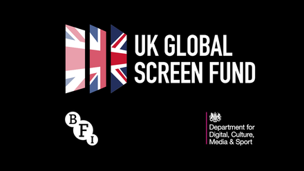 Logo: UK Global Screen Fund in white on a black background, with a Union Jack flag graphic to the left.