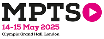 MPTS Logo - letters in black with a pink circle to the right with a white 'play' triangle in the centre.