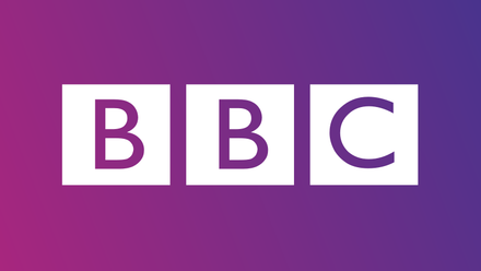 BBC logo in white over a pink/purple gradient background.