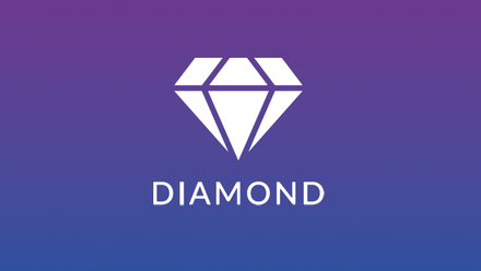 Diamond logo in white over a purple/blue gradient background.